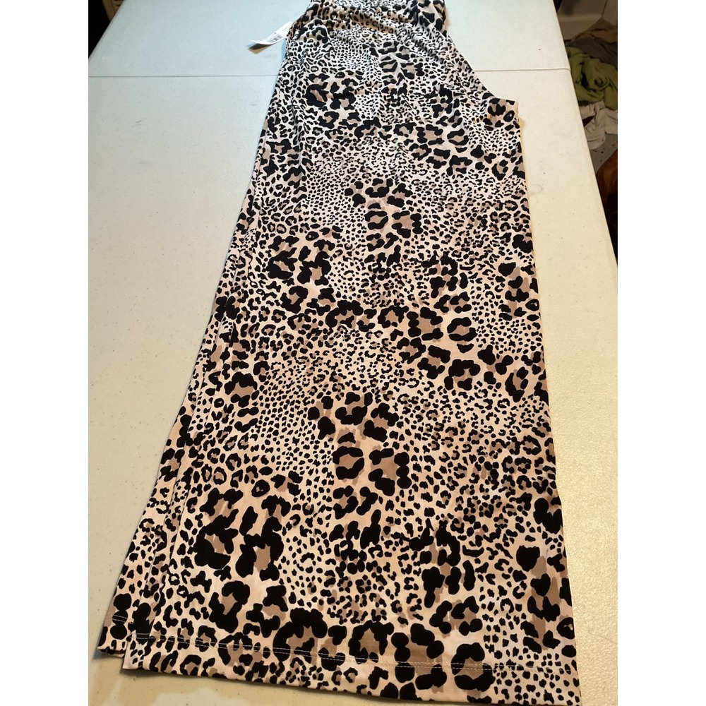 New Directions Petite Leopard Print Wide Leg Pants Tan Black PM 140P024